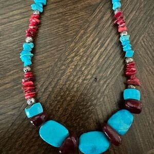 Turquoise and Coral Beaded Necklace